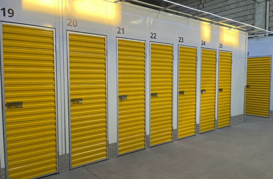 yellow doors on self storage units
